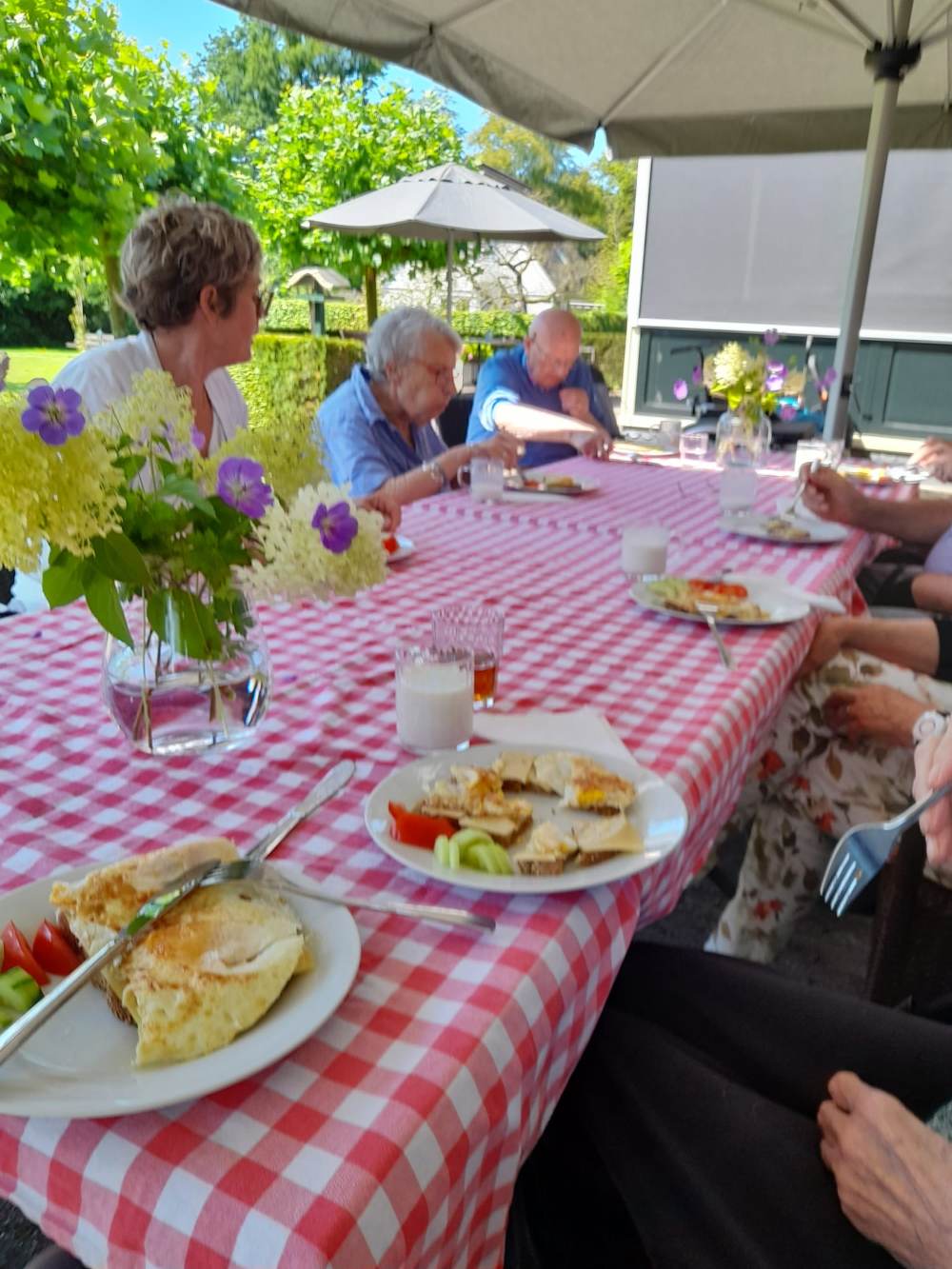 Bewoners van zorgvilla Villa de Horsting op het terras